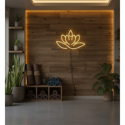  | Enseigne néon fleur de lotus | Fabriqué avec un tube néon flexible durable offrant un éclairage lumineux et constant pendant plus de 50 000 heures sans scintillement ni gradation | 18 x 25 | Jaune vif