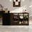 Stylish Home Bar Cabinet With LED Lighting - 3 Storage Cabinets (Wood & Glass) & 3 Drawers