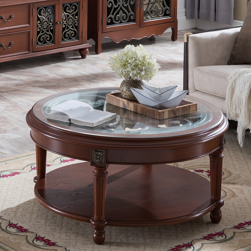 Table basse sculptée ronde en verre trempé, H 20,5 po x L 35,4 po x l 35,4 po