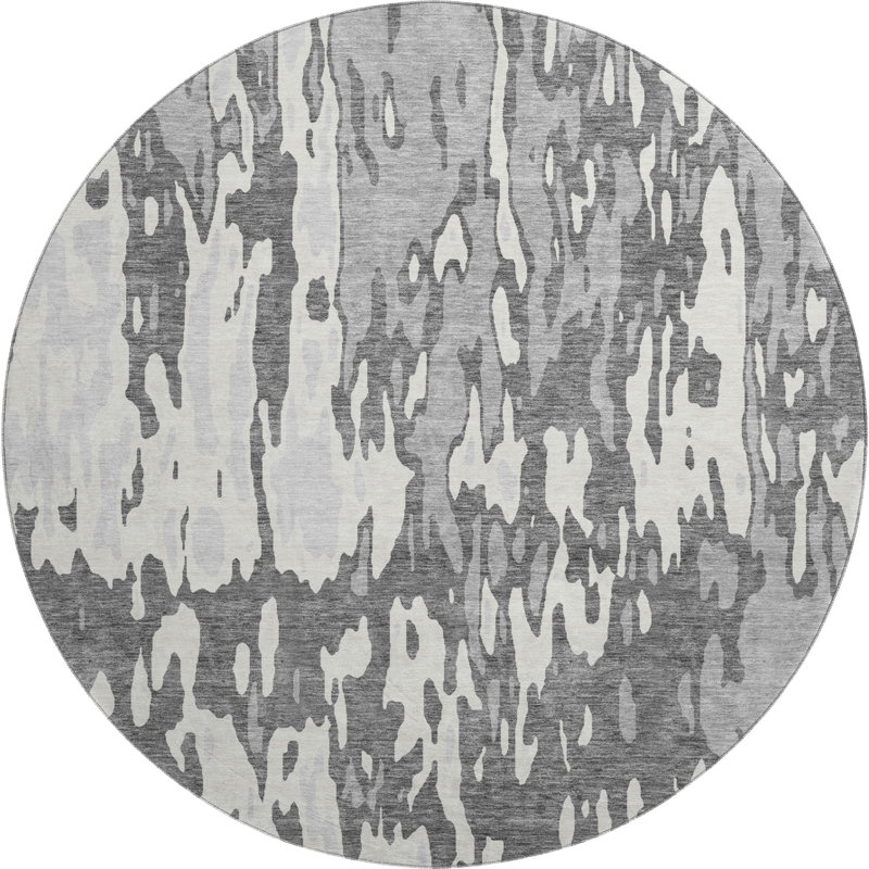 Tapis gris Prisco lavable à la machine de qualité supérieure, Rond 8 pi