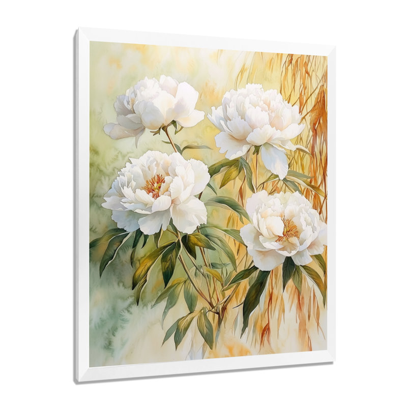 Carlinville - impressions sur toile florales, H 44 po x l 34 po, Picture Framed, Blanc