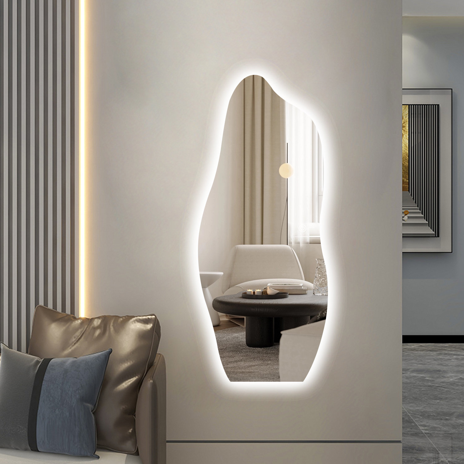 Ivy Bronx LED Lighted Asymmetrical Wall Mirror & Reviews | Wayfair