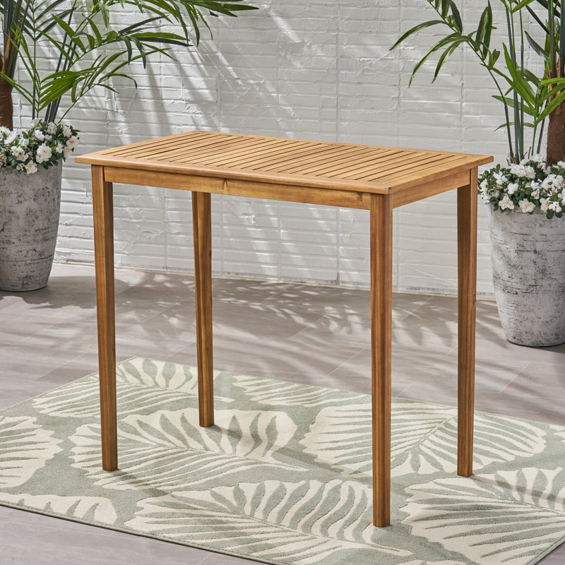 Table de bar d'extérieur rectangulaire minimaliste en finition, bois, hauteur de 40 pouces, profondeur de 44 pouces, largeur de 25 pouces, facile à entretenir, assemblage requis