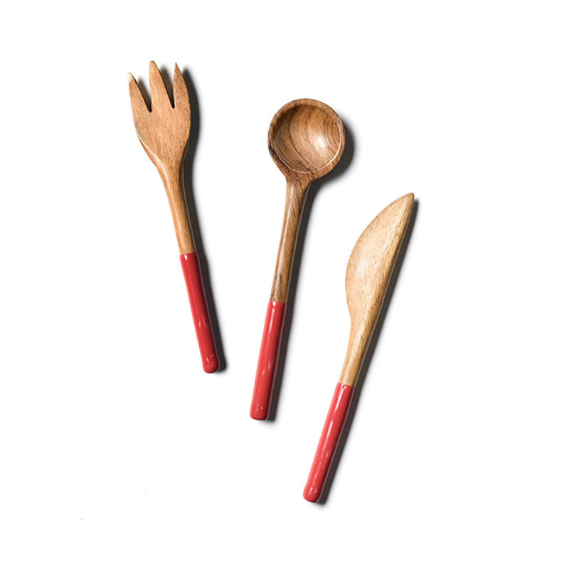 Ensemble d'ustensiles d'apéritif en bois rouge 3, Rouge