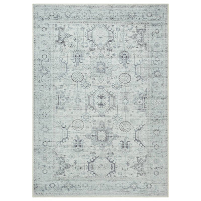 GLN Rugs Stain Resistant Machine Washable Area Rug-Vintage Persian Boho Distressed Aesthetic-Non-Slip Backing-Indoor Floor Home Decor for Bedroom Kitchen Living & Dining Room, Cream/Gray