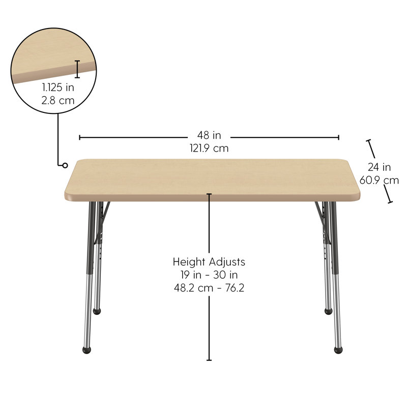 Laminate Adjustable Rectangle Activity Table, Maple