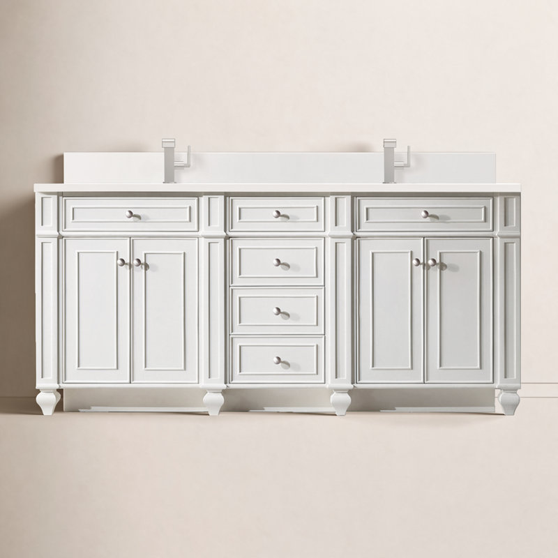 Meuble-lavabo double l 72 po Bristol, Blanc brillant, Blanc de Carrare, 8 po