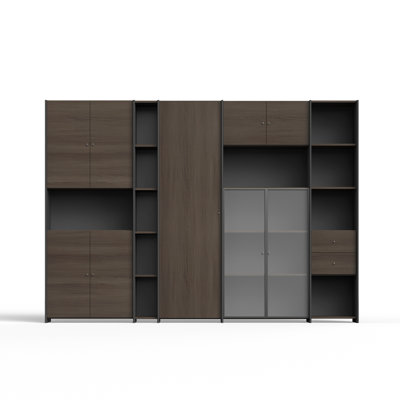 Large Office Storage Cabinet Wall with Glass Doors, Open Shelves, Drawers and Wardrobe