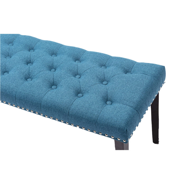 Polyester Blend Upholstered Bench, Blue