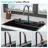 Gunmetal Black Drop In Waterfall Kitchen Sink - 31.5 X 21 X 9.4 Inch Single Bowl 16 Gauge Stainless Steel Ledge Workstation Kitchen Sinks With Pull-Down Faucet & Cup Washer-118696061