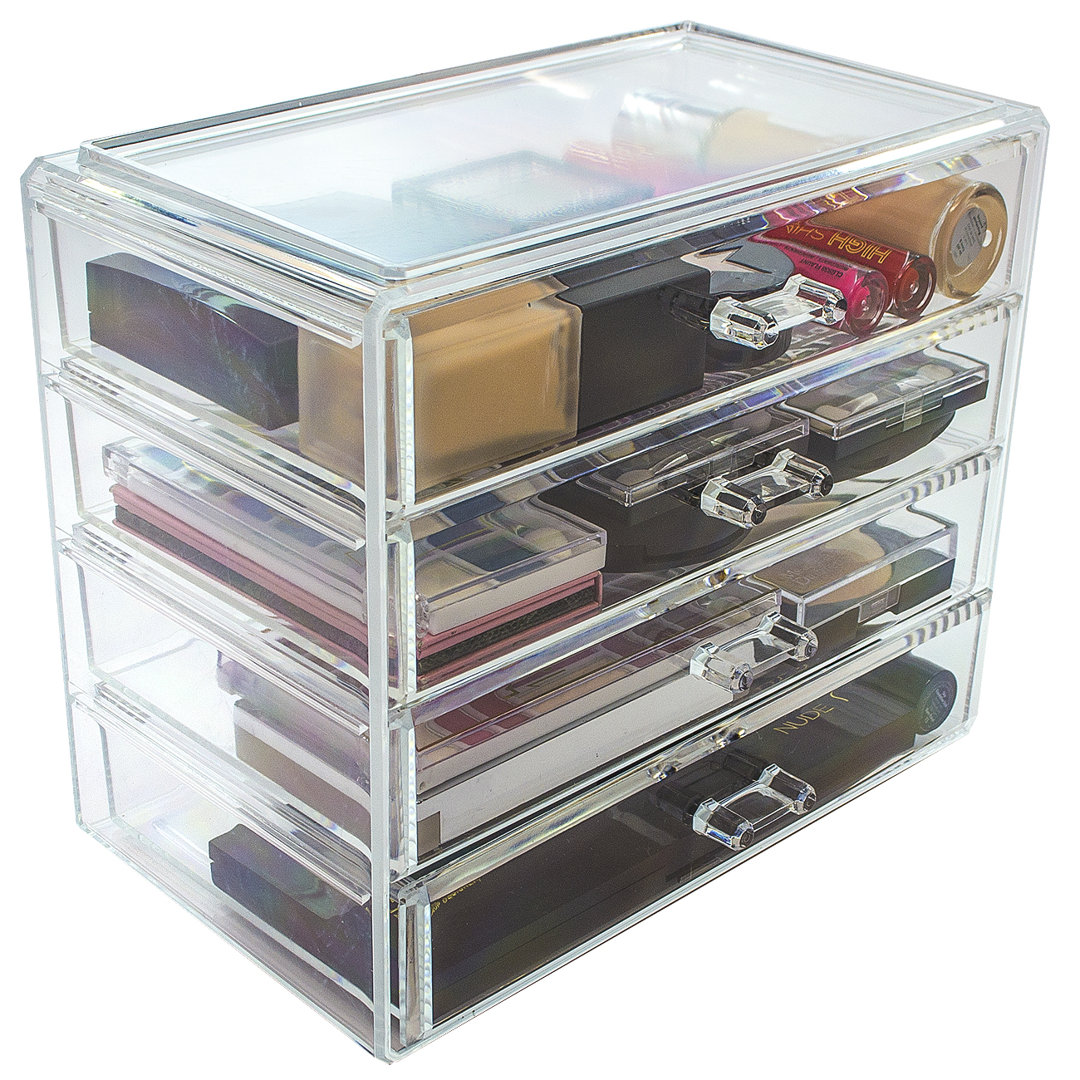 Sorbus 4 Drawers Acrylic Makeup and Jewelry Cosmetics Organizer in Clear Rebrilliant