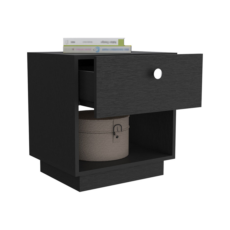 Table de chevet à tiroir simple H 19 po avec tablette de rangement ouverte, Black