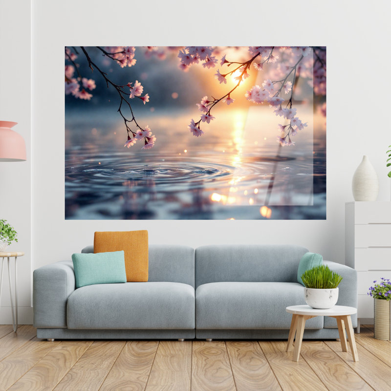 Art mural en verre trempé Cherry Blossom Reflection, 30" H x 40" W