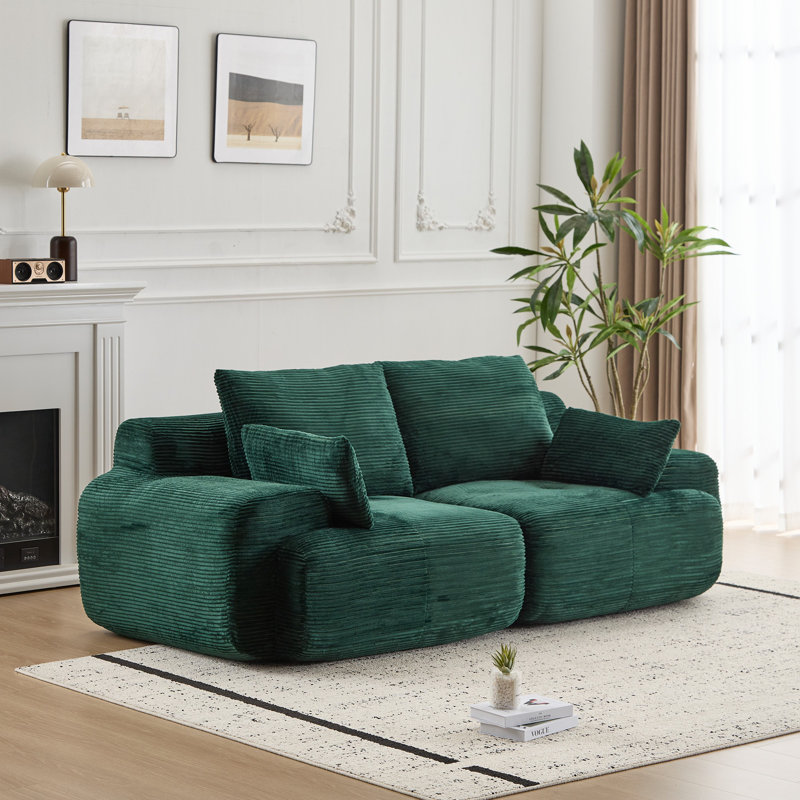 Canapé en velours côtelé de 84,25 po de large sans assemblage requis pour le salon, Velours côtelé vert