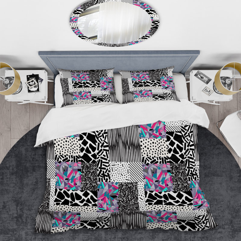 Black and White Patchwork - Abstract Duvet Cover Set - Microfiber Polyester, Twin Duvet Cover + 1 Standard Sham