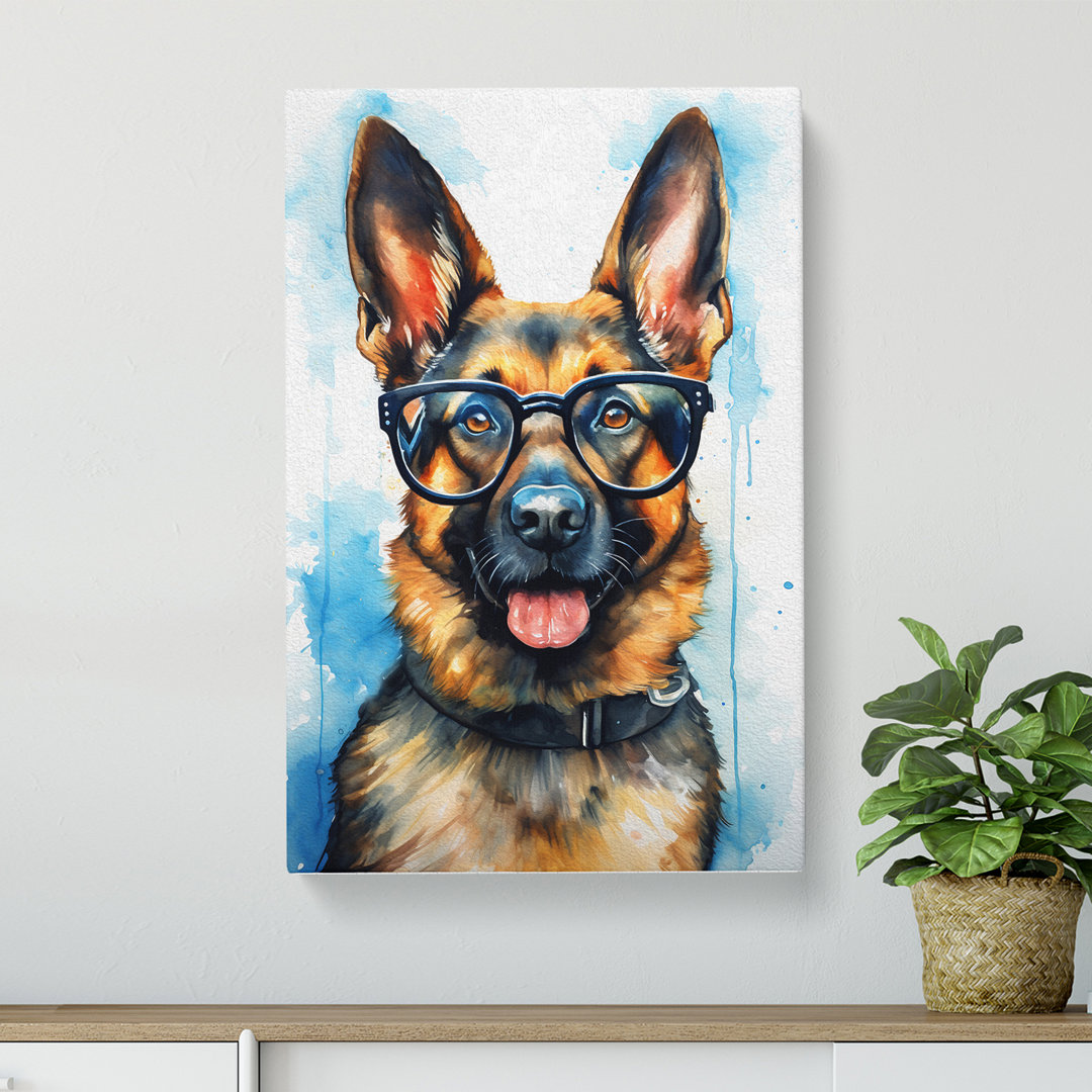 German Shepherd With Glasses - Print