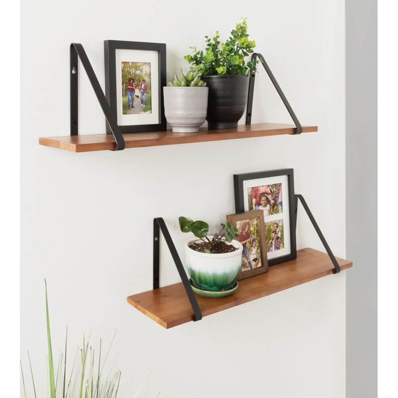 Mcmartin 2 Piece Bracket Shelf, 8.26'' H X 27.55'' W X 6.89'' D, Rustic Wood/Black