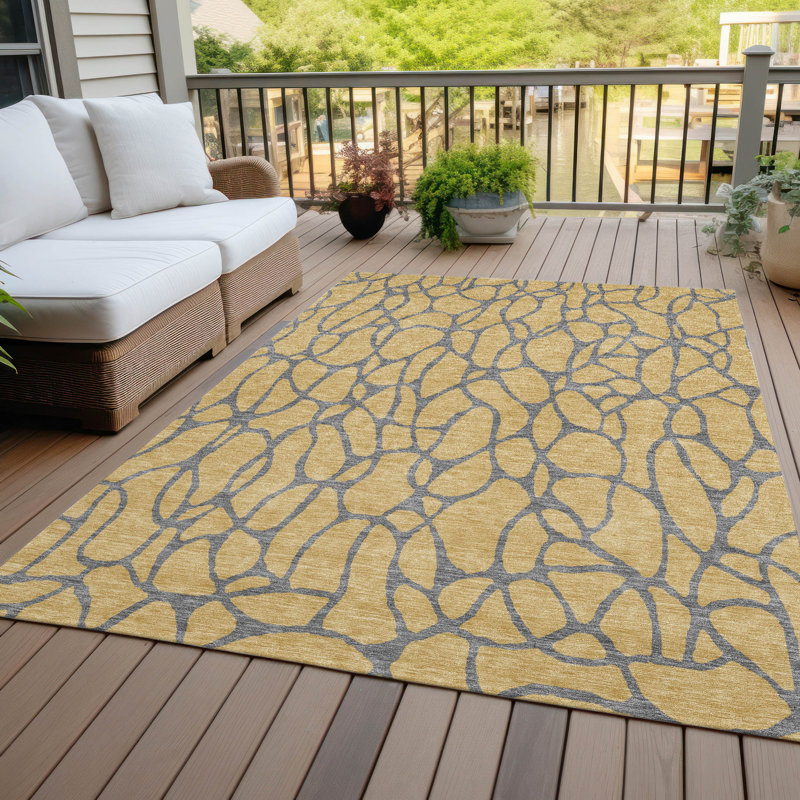 Elowira Gold Washable Indoor-Outdoor Rug - , 3' x 5'