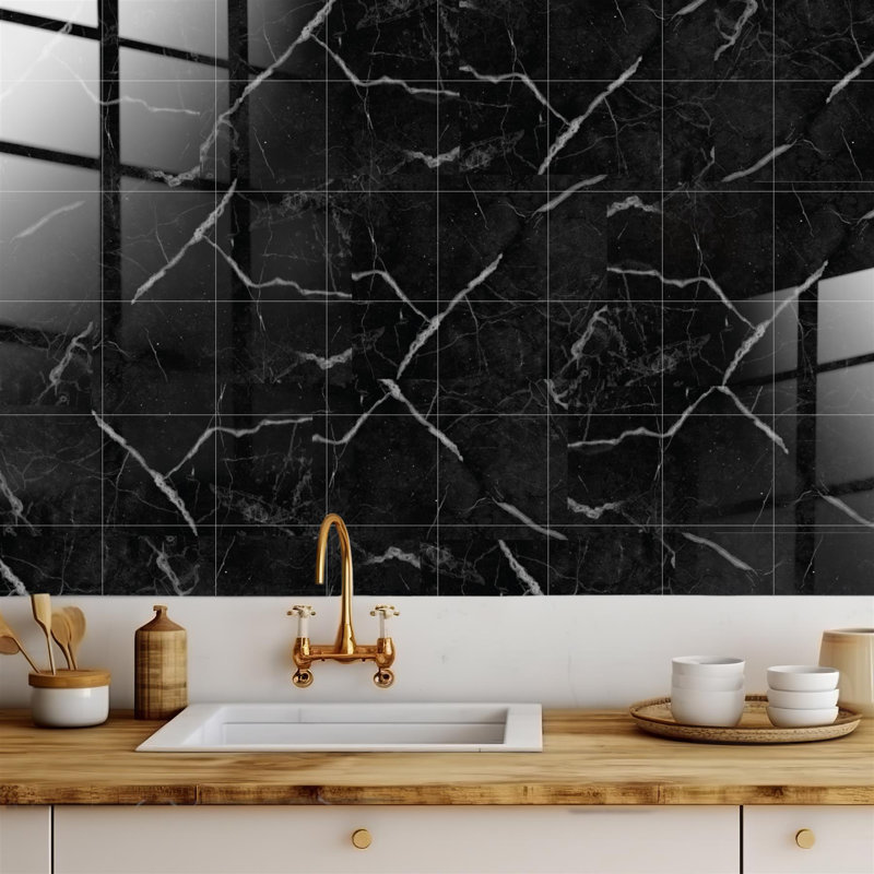 Calcidon Black Ink Marble Stone Tile Sticker 15.24cm W x 15.24cm L