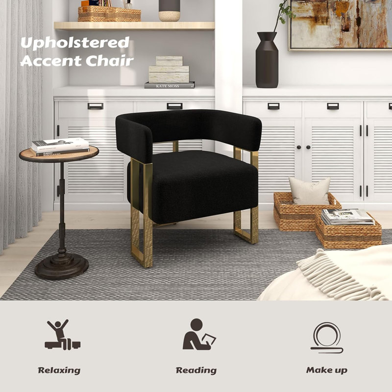Accent Armchair With Metal Frame(Set Of 2), Black Teddy