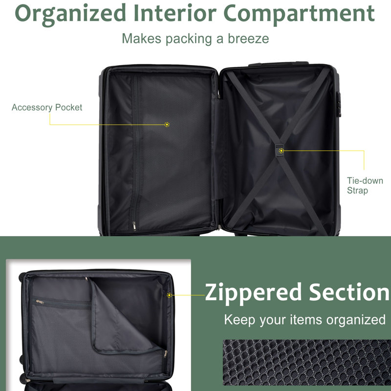 Ensemble de valises Hardshell ABS 2 pièces extensible avec roulettes TSA Lock pour hommes femmes