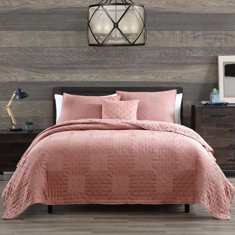 Ensemble de courtepointe réversible en microfibre moderne et contemporain 4 pièces, Rose