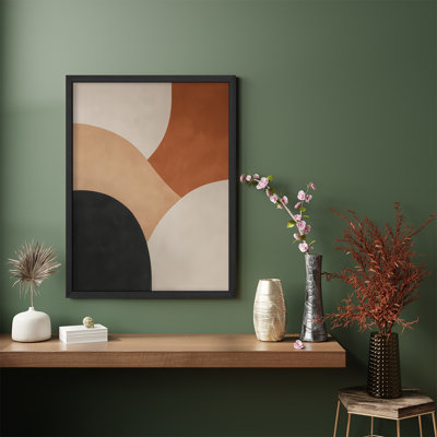 Geometric Color Block Framed Print Wall Art - Modern Abstract Design in Black, Beige, Terracotta, and Cream, Minimalist Artwork for Living Room or Office Decor