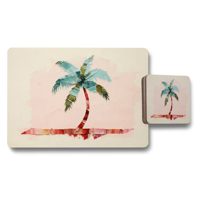 Tropical Palm Tree Placemat And Coaster Set With Art Print
