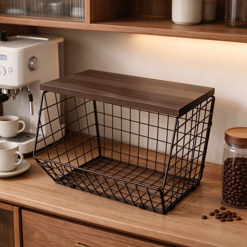 Coffee Bar Organizer with Shelf for K Cup and Espresso Pods, Wire Coffee Station Organizer for Countertop, Hanging Basket for Kitchen Storage