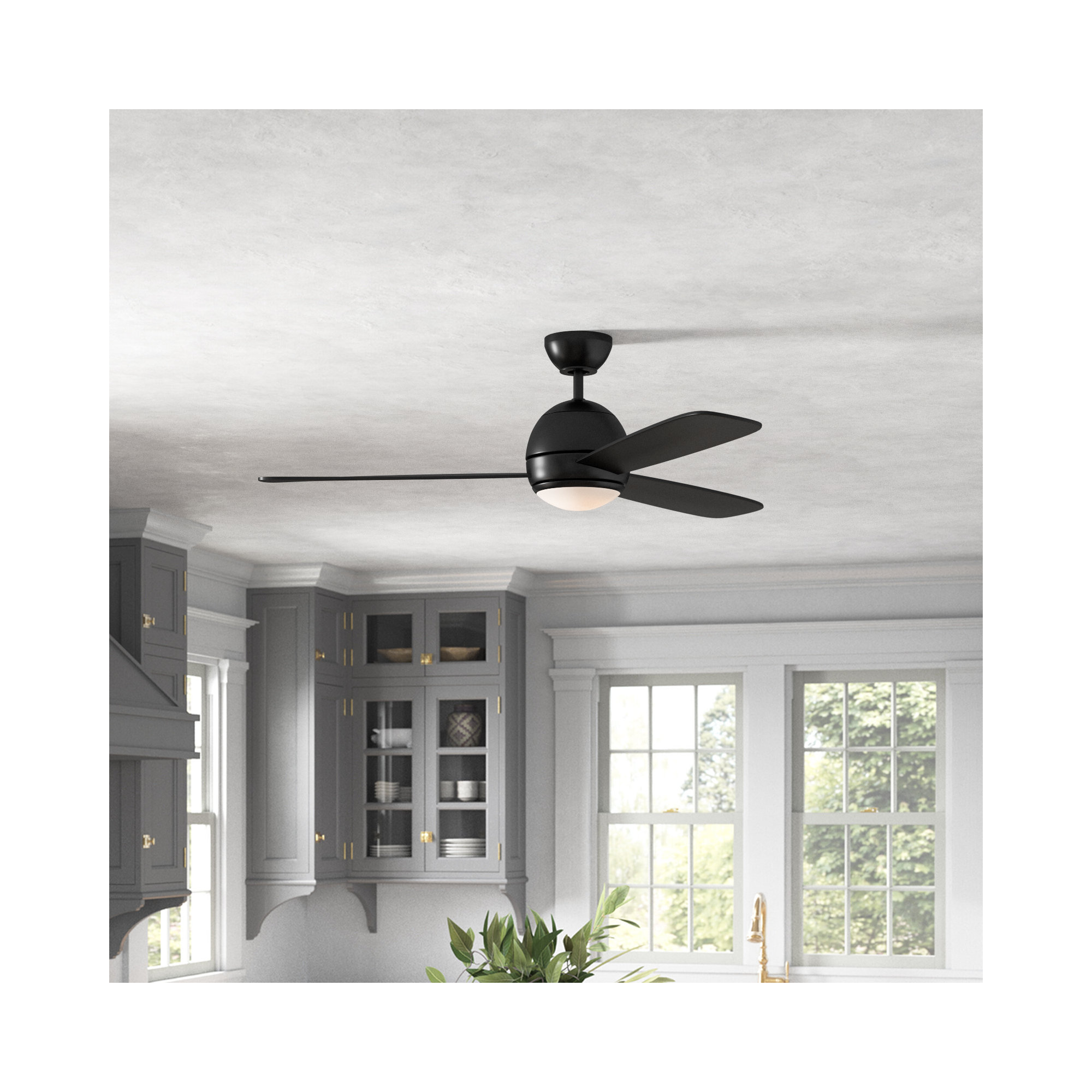 Erina 52'' 3 Blade Ceiling Fan with LED Light Kit, Midnight Black, Midnight Black