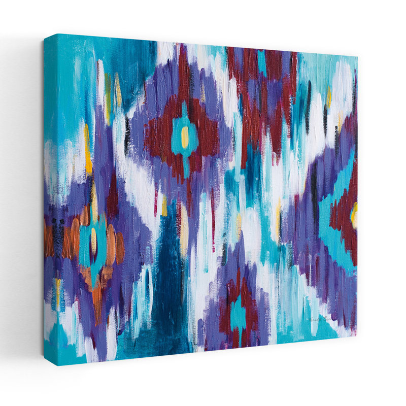 Ikat contemporain bijou Ii avec art global bleu, H 18 po x l 18 po