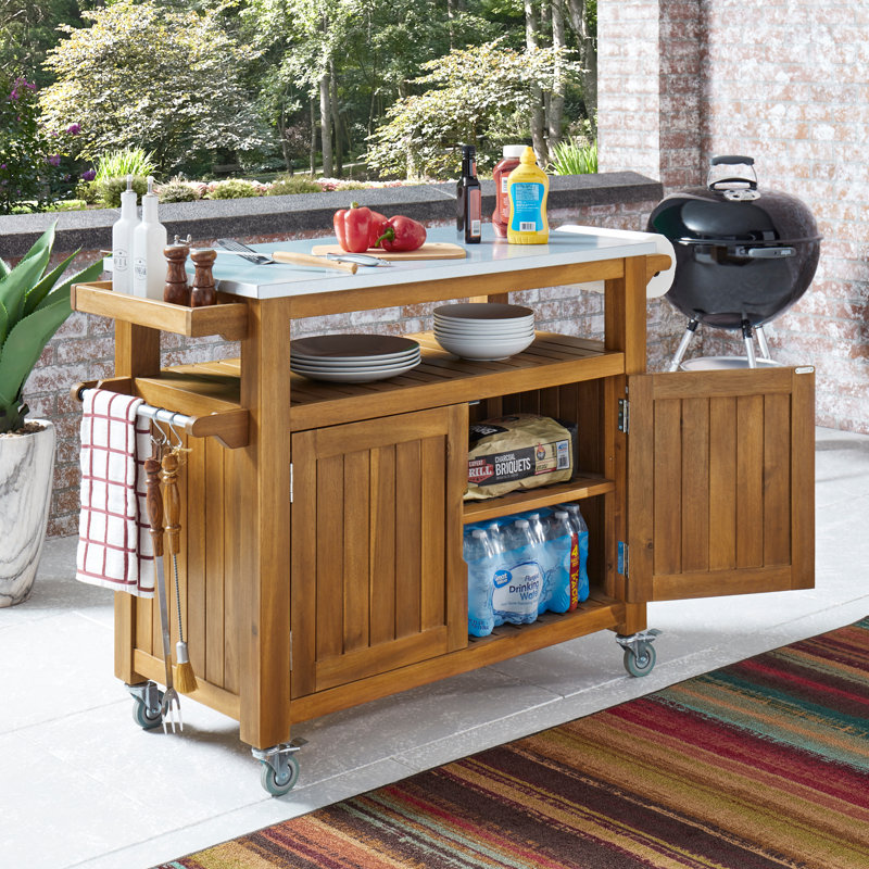 Chariot-bar Anjenette Beachcrest Home ™ avec matériau extérieur en bois massif, Brun