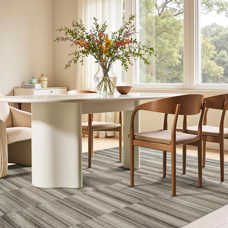 Modern Abstract Ultra-Thin Washable Area Rug, Rectangle 5' x 7', Taupe