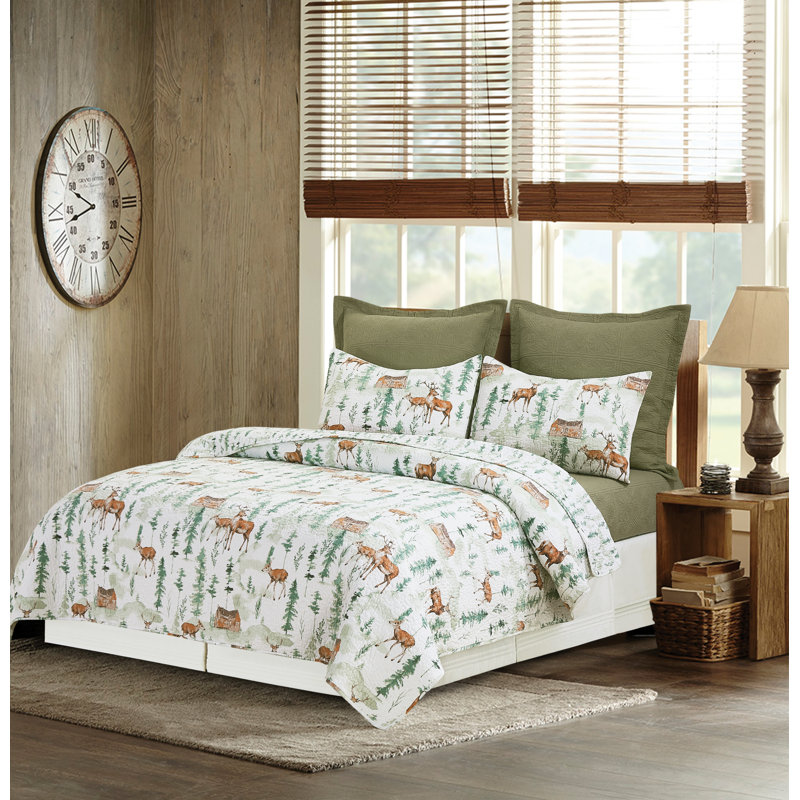 Christopher Forest Cotton Reversible Quilt Set, Queen Quilt + 2 Standard Pillow Shams