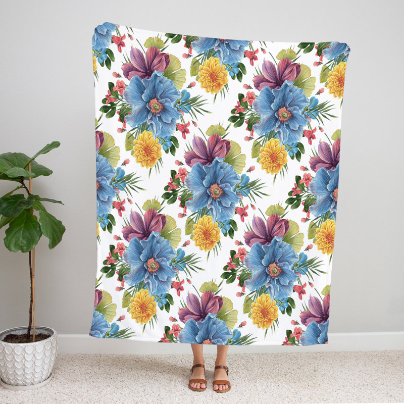 Throw Blanket, 51" W x 60" L, Floral/Abstract, Blue/Orange/Purple/Green