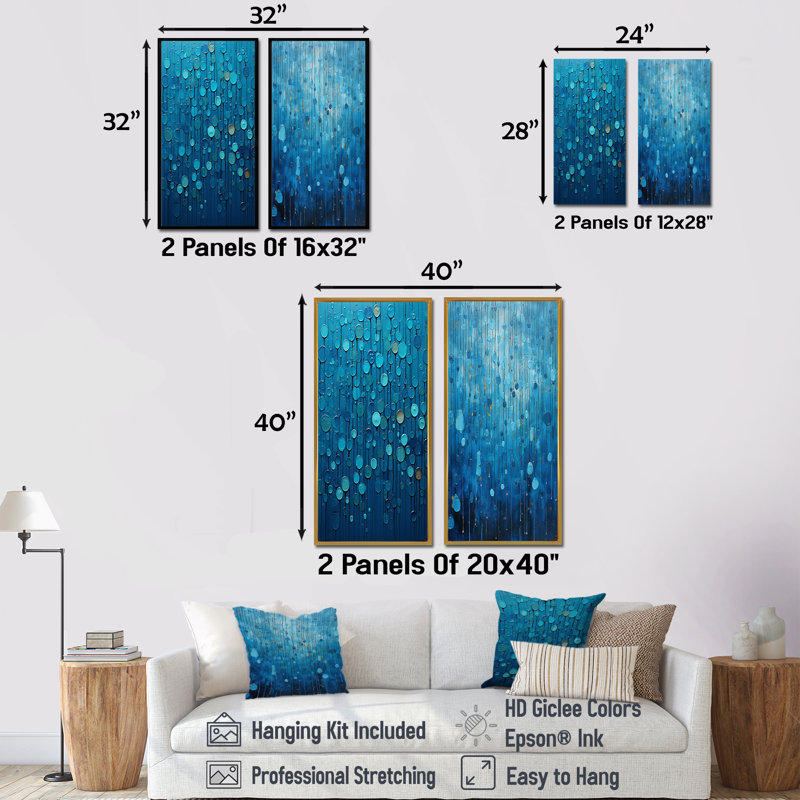 «Abstract Rainy Blue Collage - Abstract Shapes», ensemble de 2 reproductions d'art mural, H 28 po x l 25 po, Toile tendue