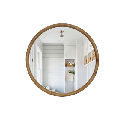 Round Wood Framed Wall Mirror