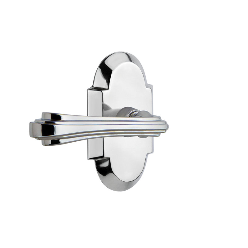 Cottage Plate Privacy (Bed & Bath) with Fleur Lever, Bright Chrome, 2.75", Left