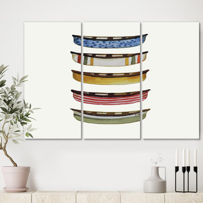 « cinq canoës », peinture sur toile multi-pièces