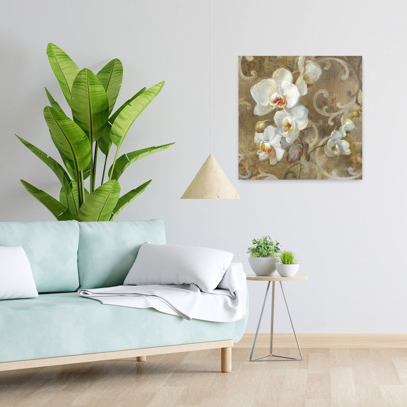 Art contemporain orchidée blanche, H 24 po x l 24 po
