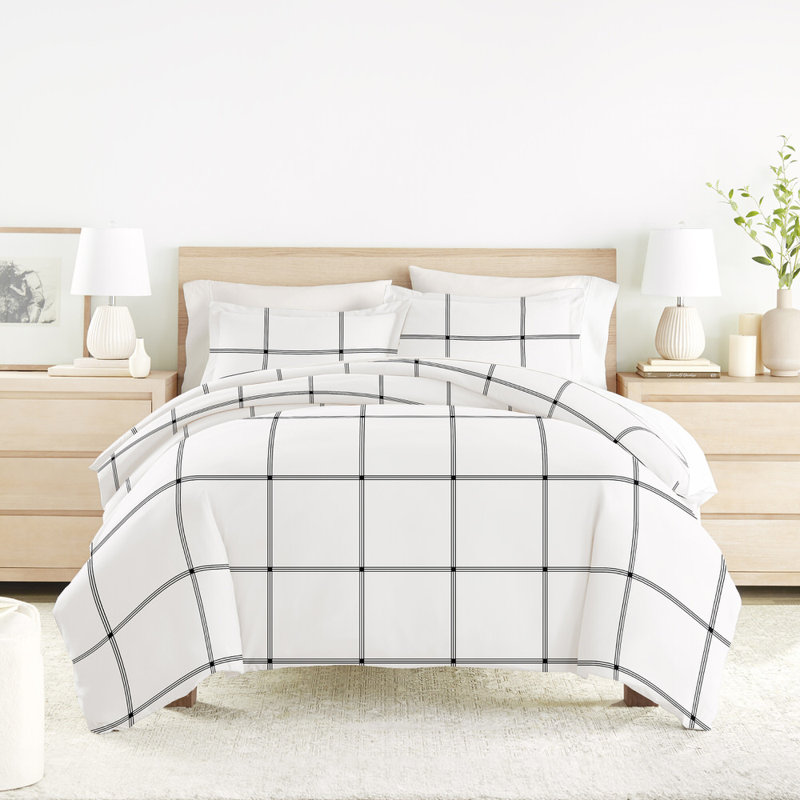 Duvet Cover Set Patterned Microfiber Ultra Soft Bedding in Grid, King Duvet Cover + 2 Standard Shams