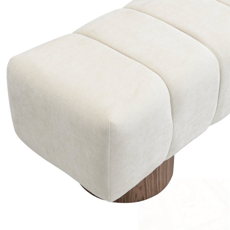Banc rembourré avec pieds en bois robustes, Beige