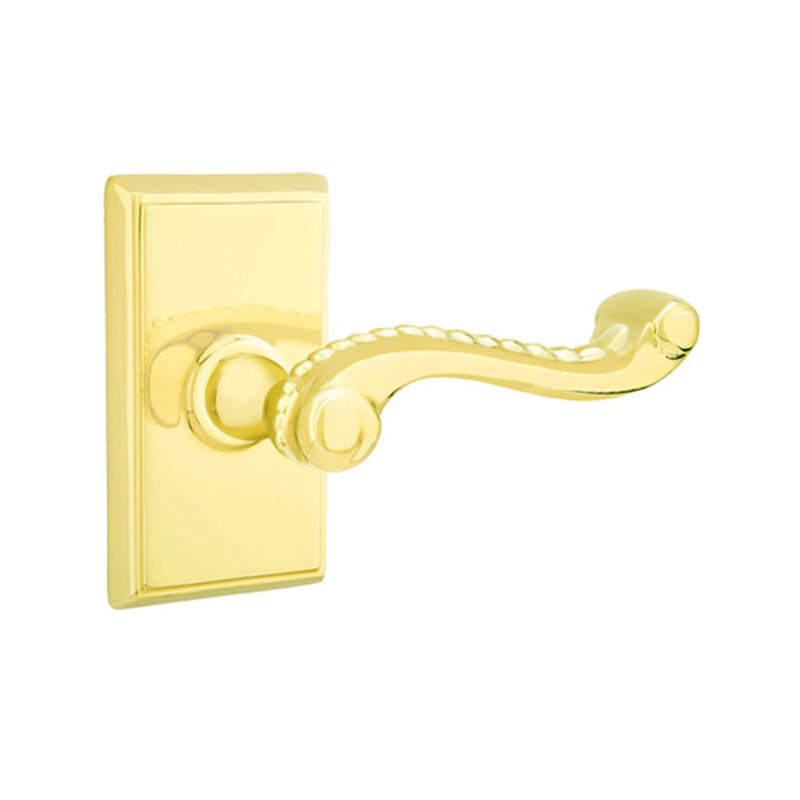 Wave/Drop Keyed (Entry) Door Lever with Rectangle Rosette, Right, Lifetime Brass