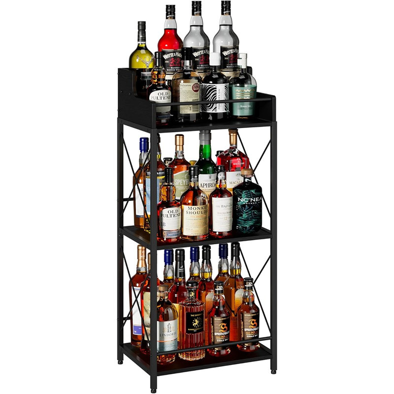 Étagère à bouteilles à 3 niveaux, organisateur de bar rétro pour whisky, spiritueux et autres boissons, support de rangement élégant pour la cuisine, la salle à manger et le salon