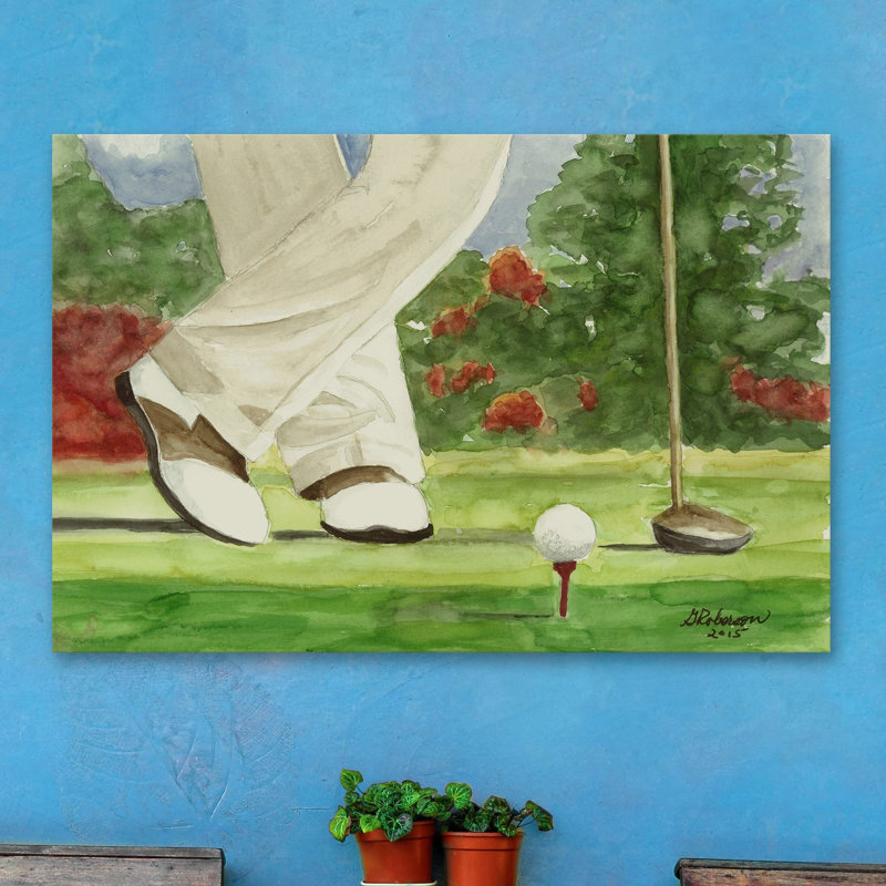 « on the tee box », reproduction de peinture à l’aquarelle sur toile tendue, H 20 po x l 30 po x P 1,5 po