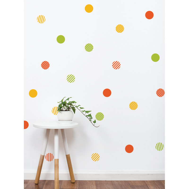 Décalcomanie murale points à motifs mélangés, Orange / Vert / Jaune