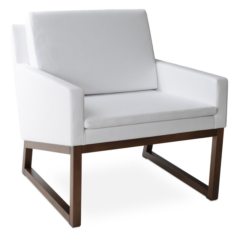 Nova Wood Armchair, White Faux Leather