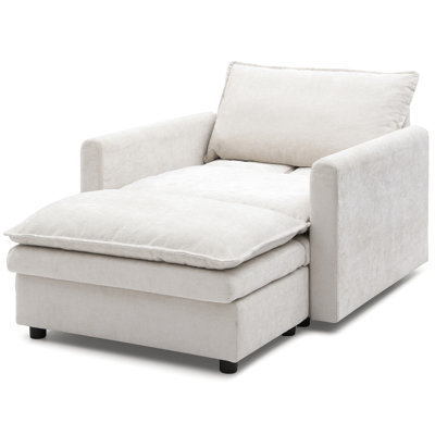 Lit en chenille beige assorti, chaise longue pour faire la sieste et se détendre, fauteuil d'appoint simple rembourré, lit de lecture moderne confortable,