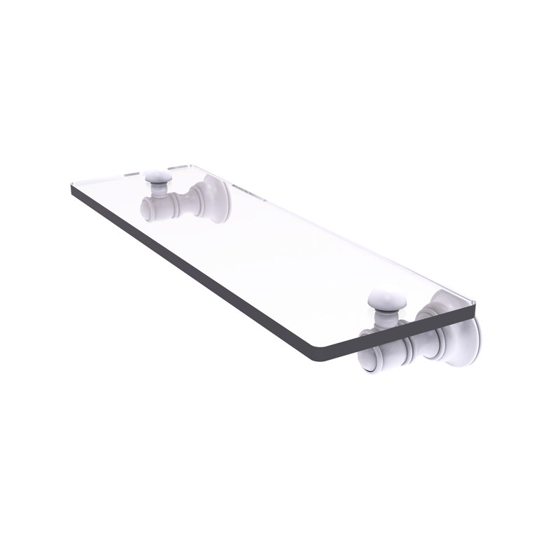 Freyja Glass Accent Shelf with Towel Bar, Matte White, 2.4" H x 16" W x 5.54" D