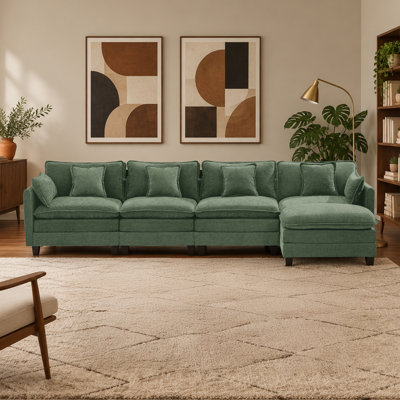 Upholstered 148 " Chenille L-Shaped Sectional with Ottoman
